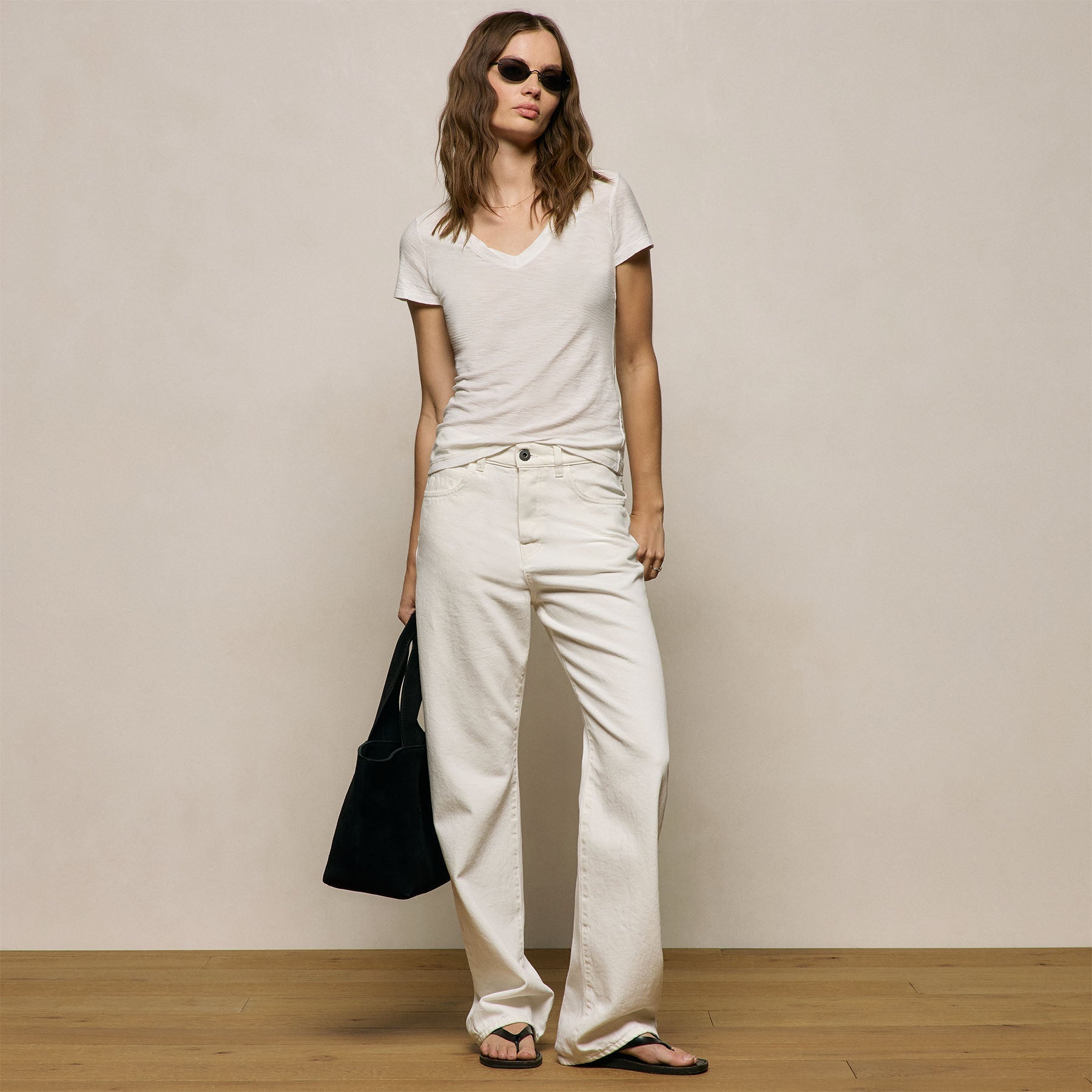 Sheer Slub V Neck - Off White