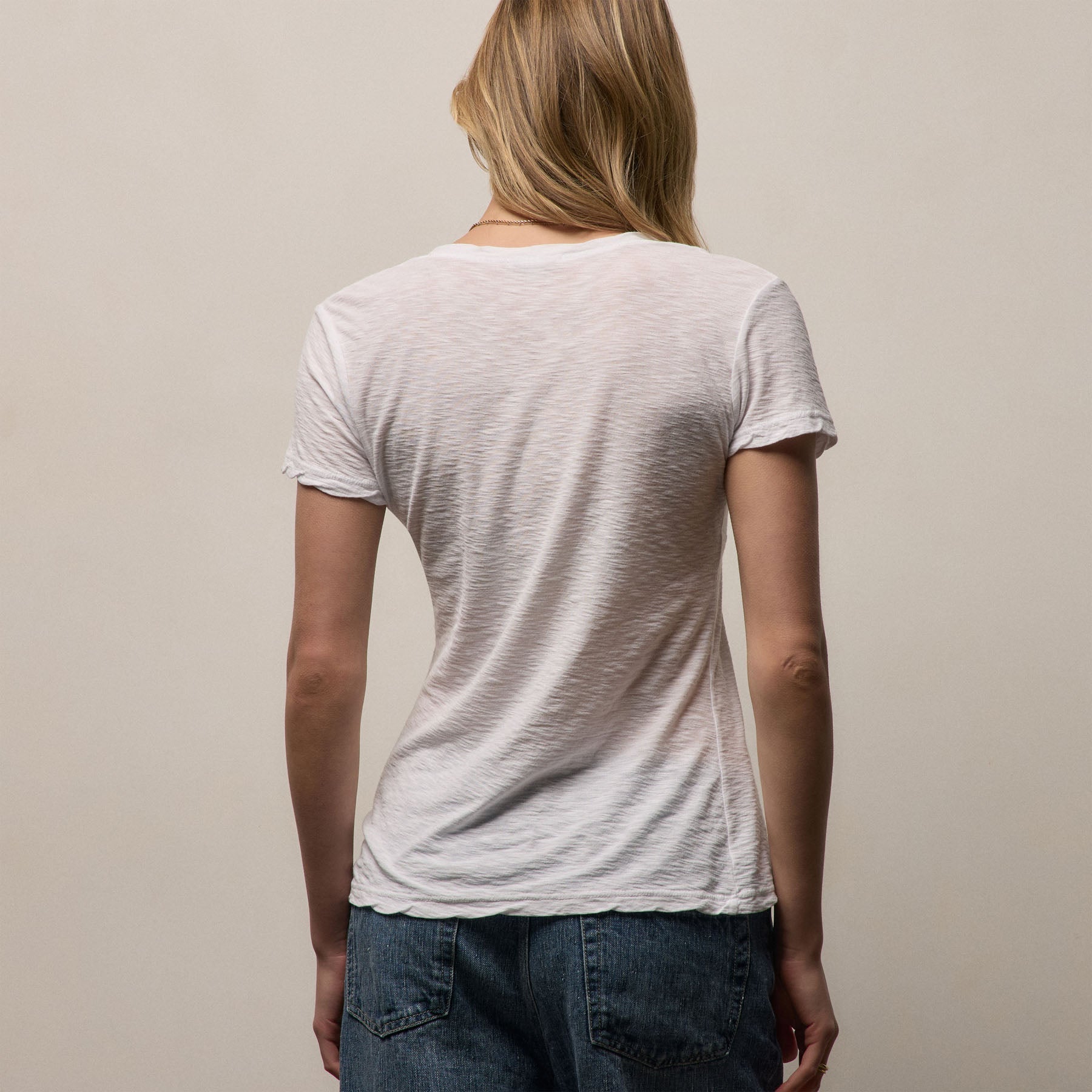Sheer Slub V Neck - White