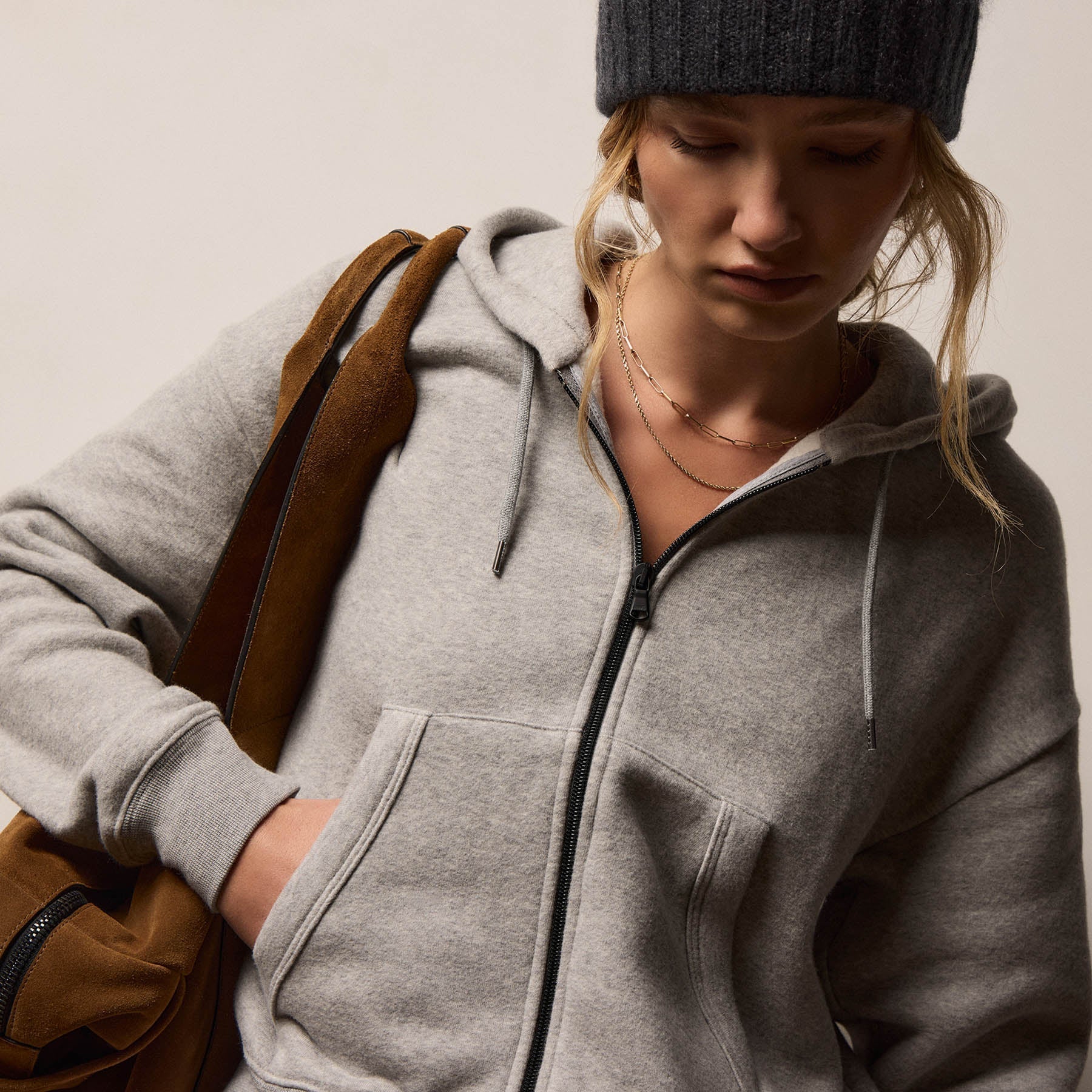Cozy Fleece Zip Hoodie - Heather Grey