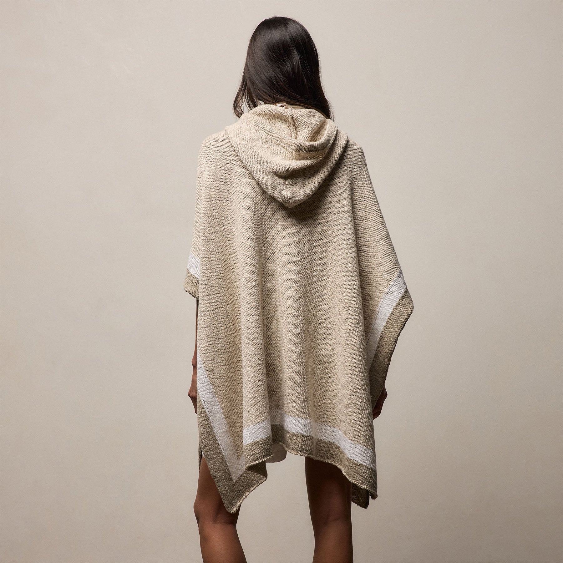 Baja Surf Hooded Poncho - Natural/White/Taupe