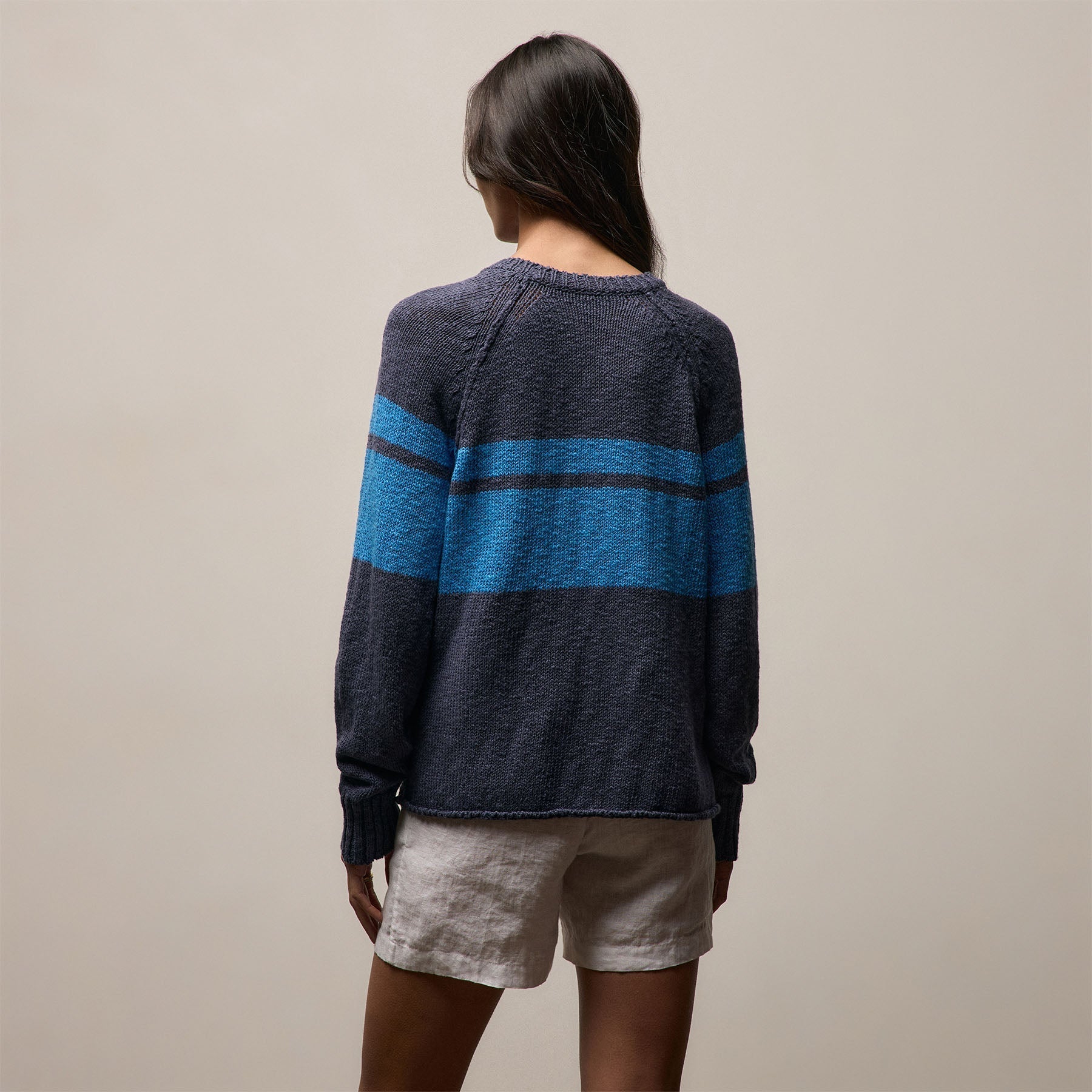 Surf Stripe Cotton Linen Sweater - Faded Navy/Santorini