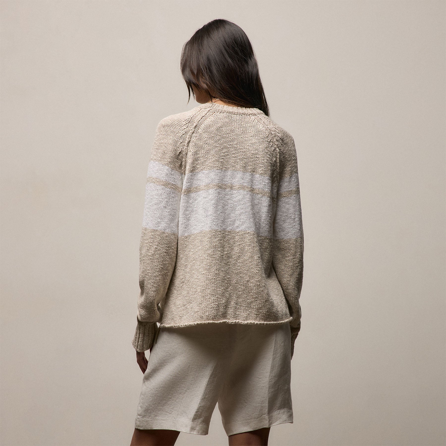 Surf Stripe Cotton Linen Sweater - Natural/White