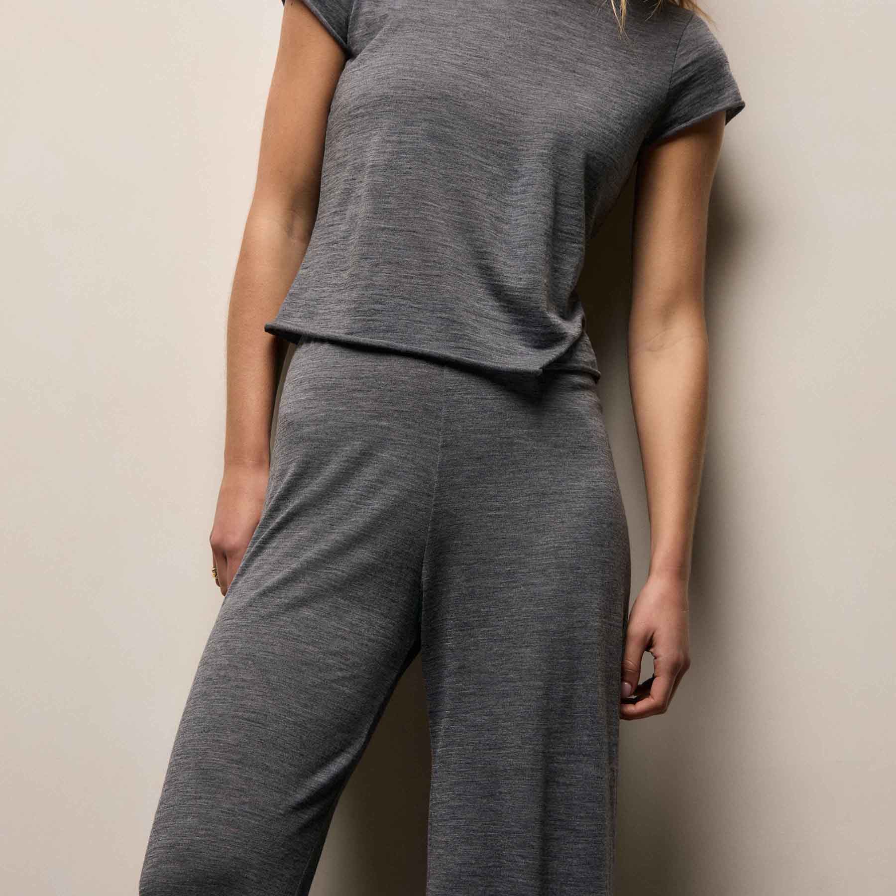 Wool Jersey Wide Leg Lounge Pant - Heather Charcoal
