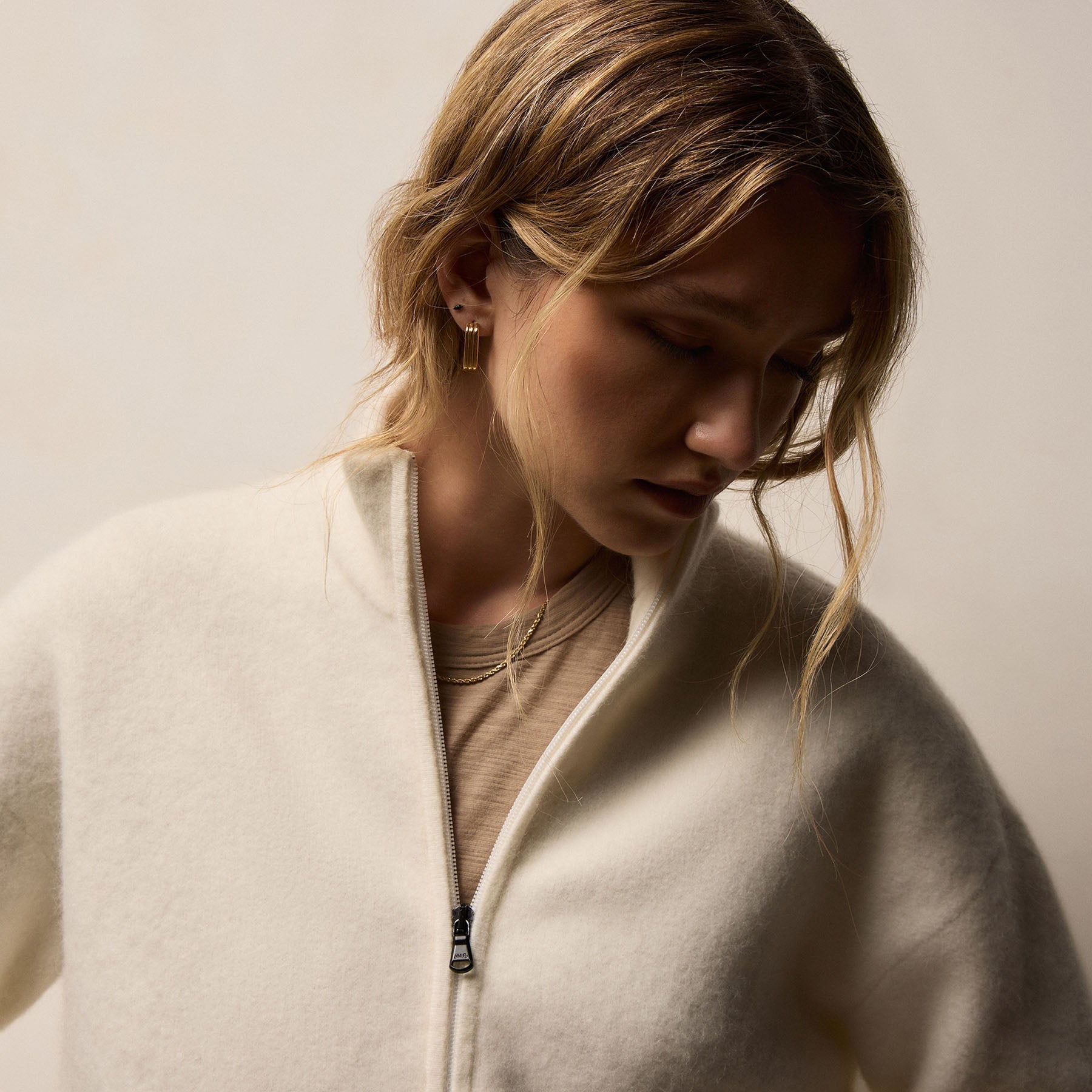 Wool Alpaca Zip Jacket - Ivory