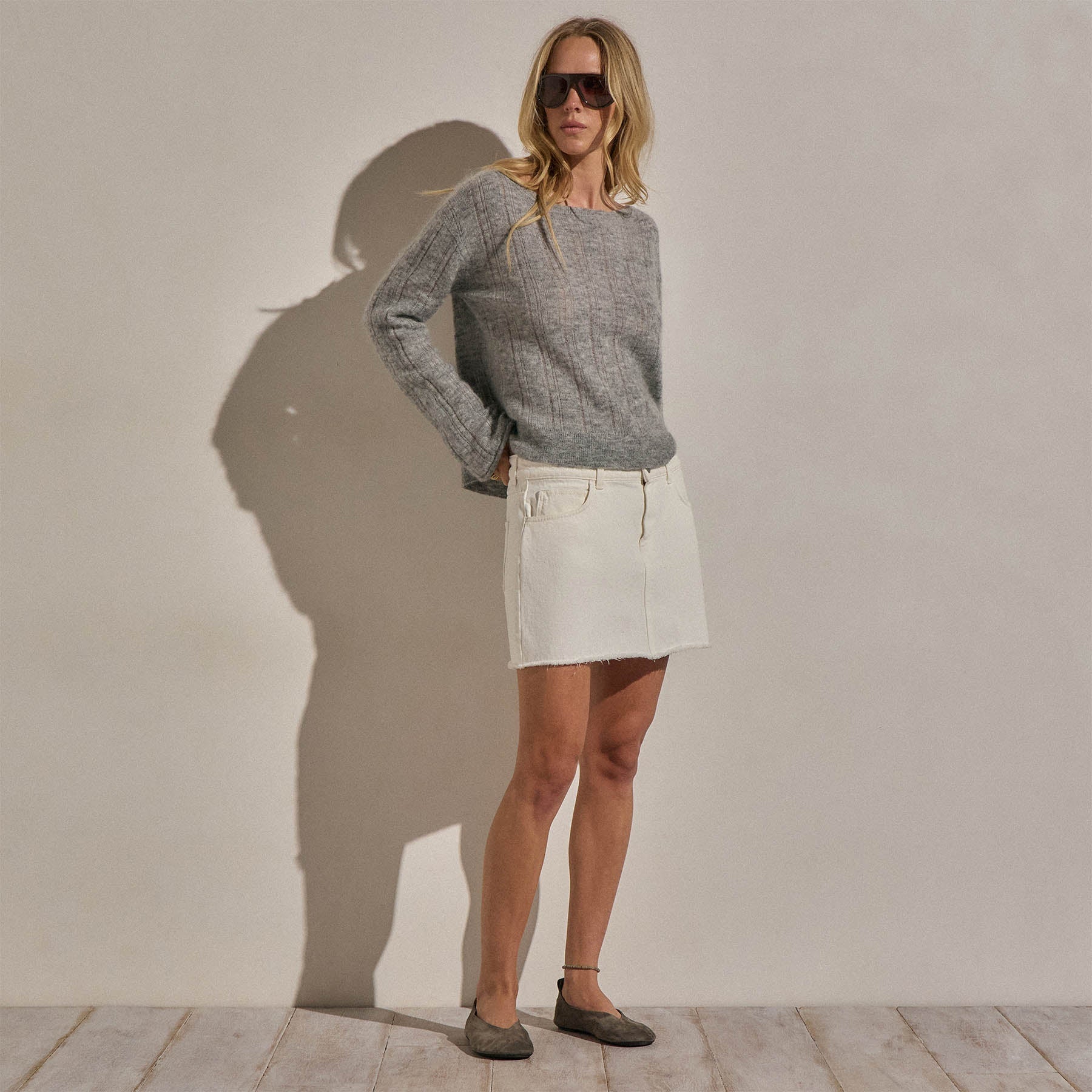 Mohair Open Stitch Sweater - Heather Grey