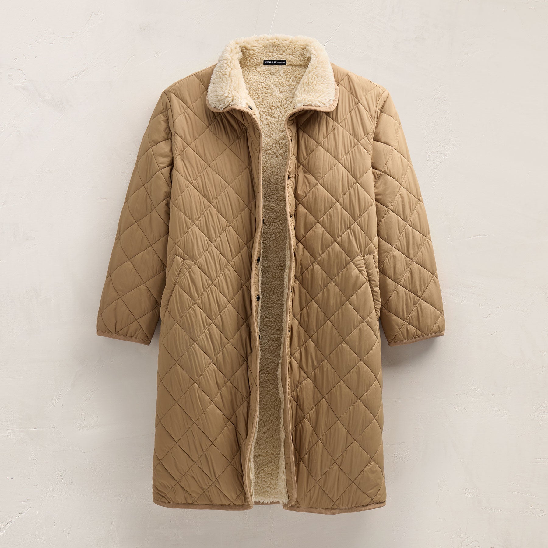 Quilted Nylon Lined Long Coat - Toffee/Ivory