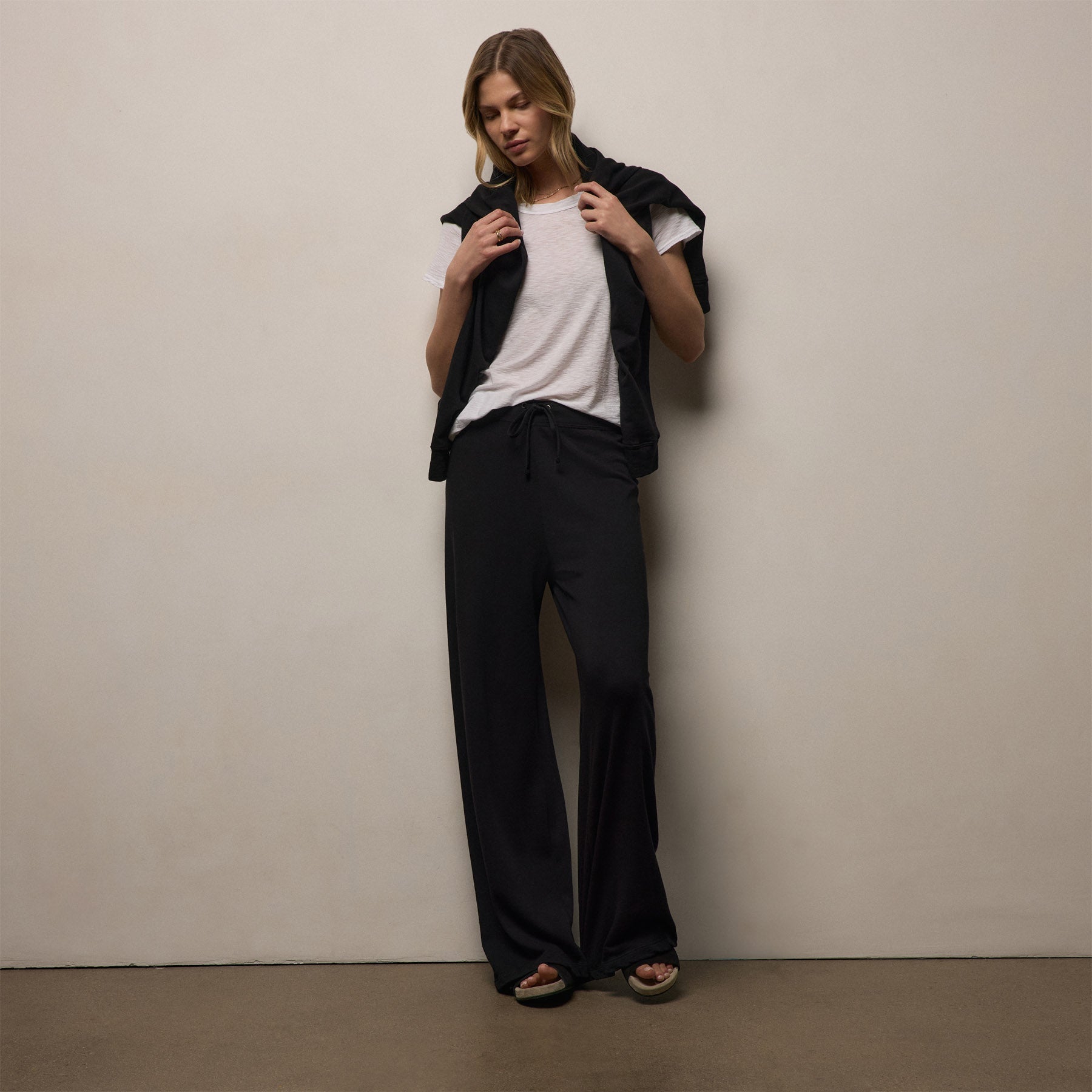 Vintage French Terry Wide Leg Sweatpant - Black
