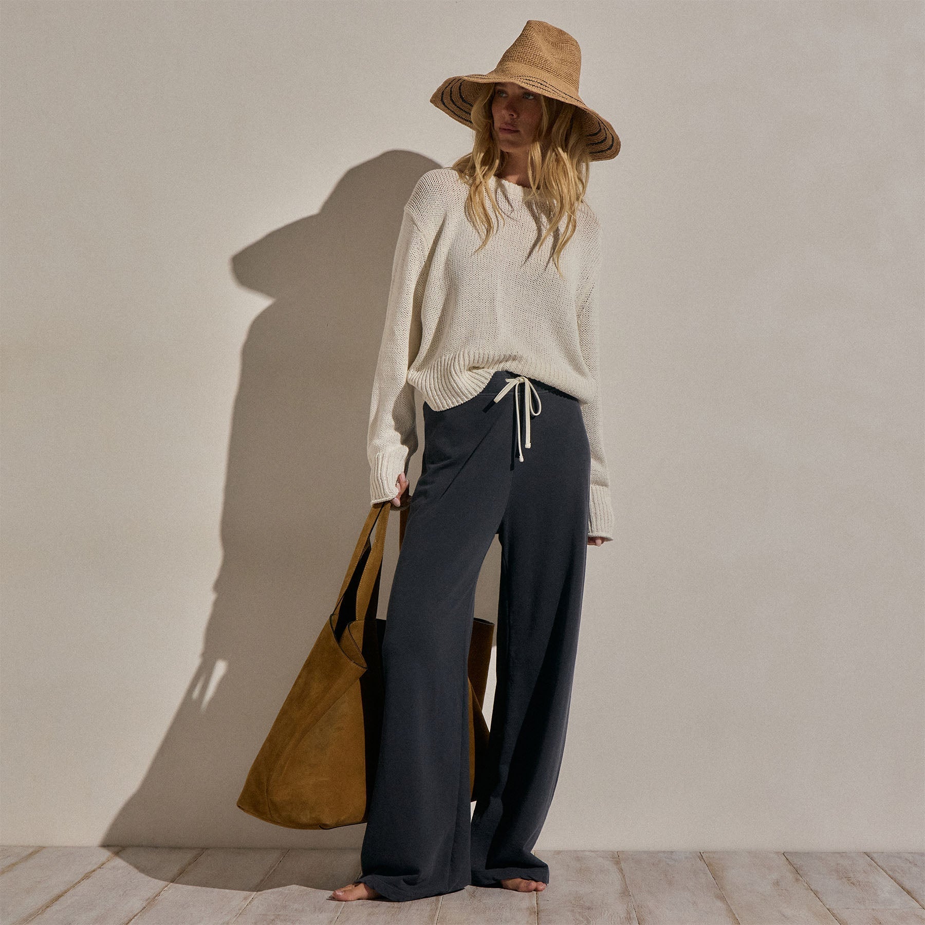 Vintage French Terry Wide Leg Sweatpant - Blue Noir Pigment