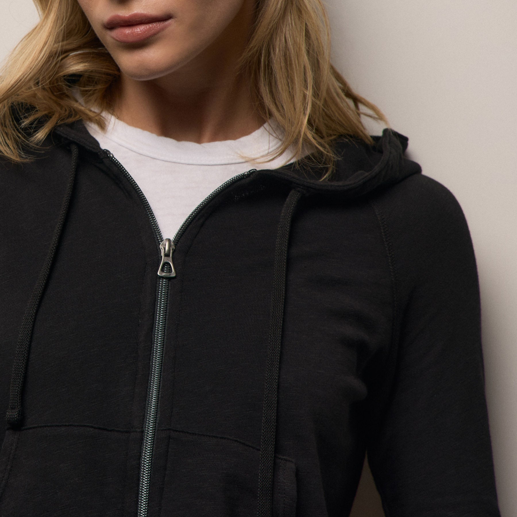 Vintage French Terry Zip Up Hoodie - Black