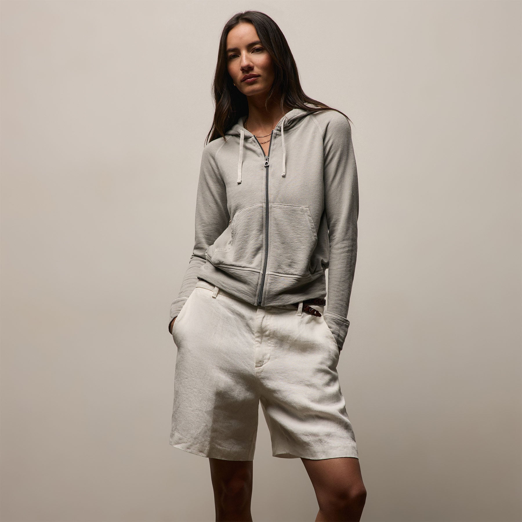 Vintage French Terry Zip Up Hoodie - Fog Pigment