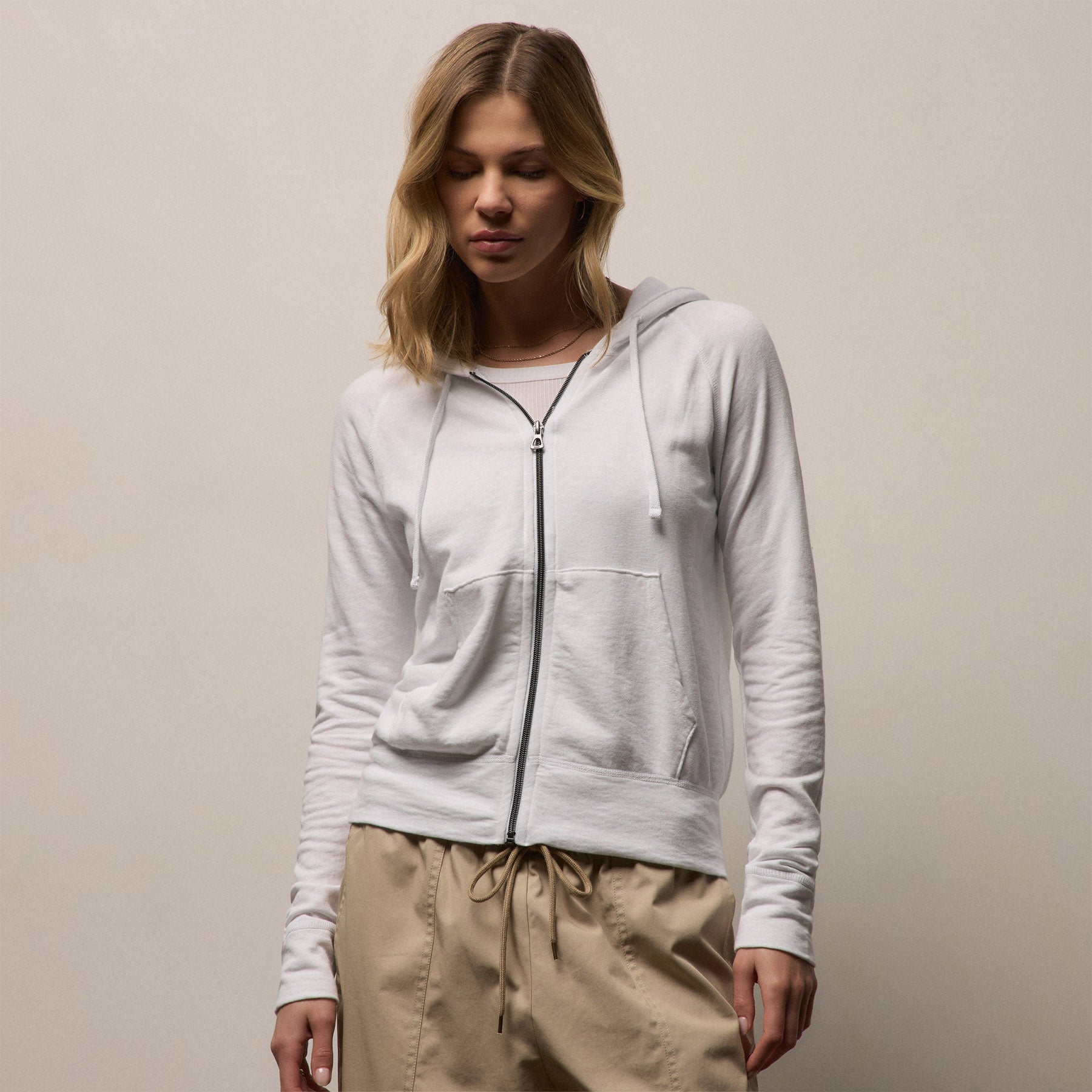 Vintage French Terry Zip Up Hoodie - White