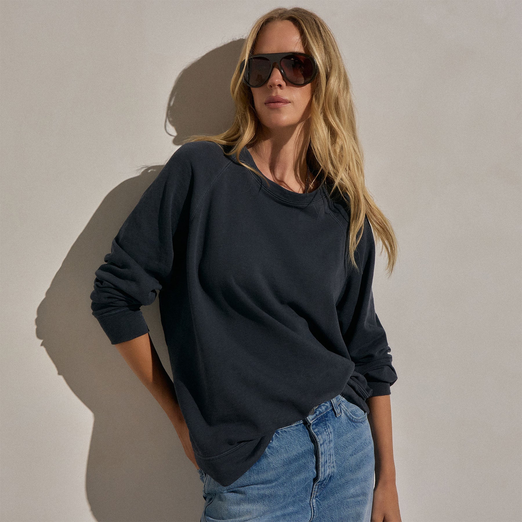 Vintage French Terry Relaxed Sweatshirt - Blue Noir Pigment
