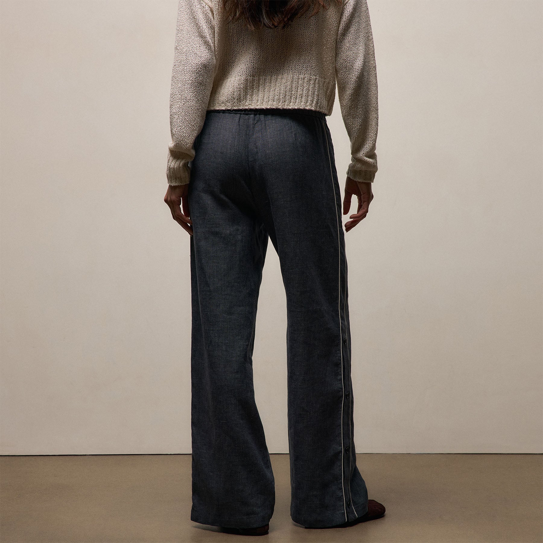Linen Cotton Track Pant - Heather Navy