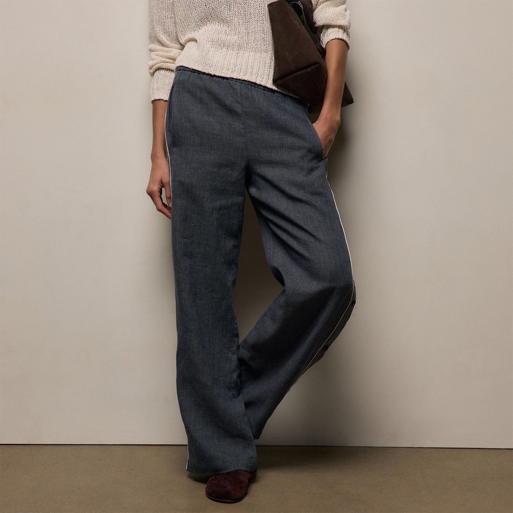 Linen Cotton Track Pant - Heather Navy