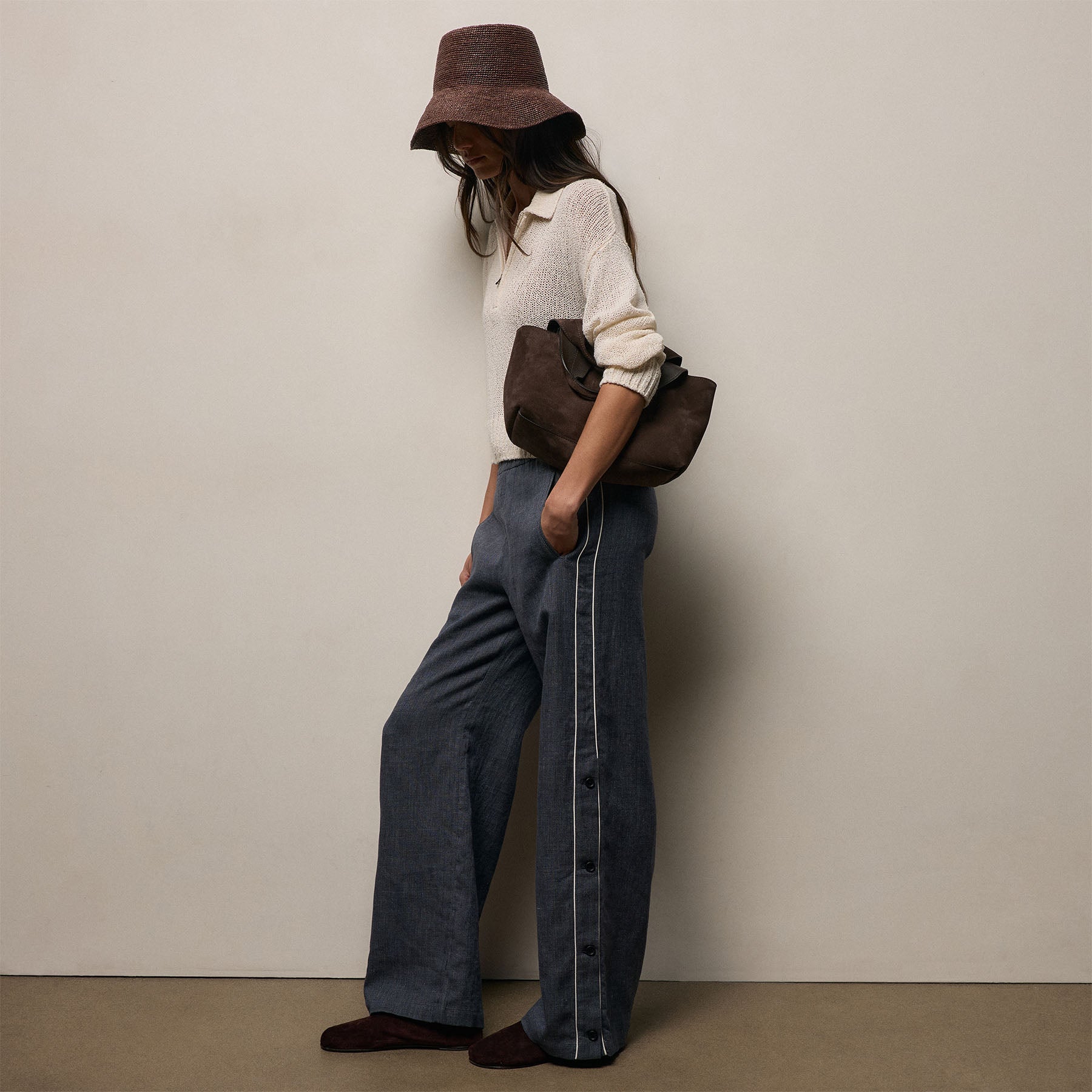 Linen Cotton Track Pant - Heather Navy