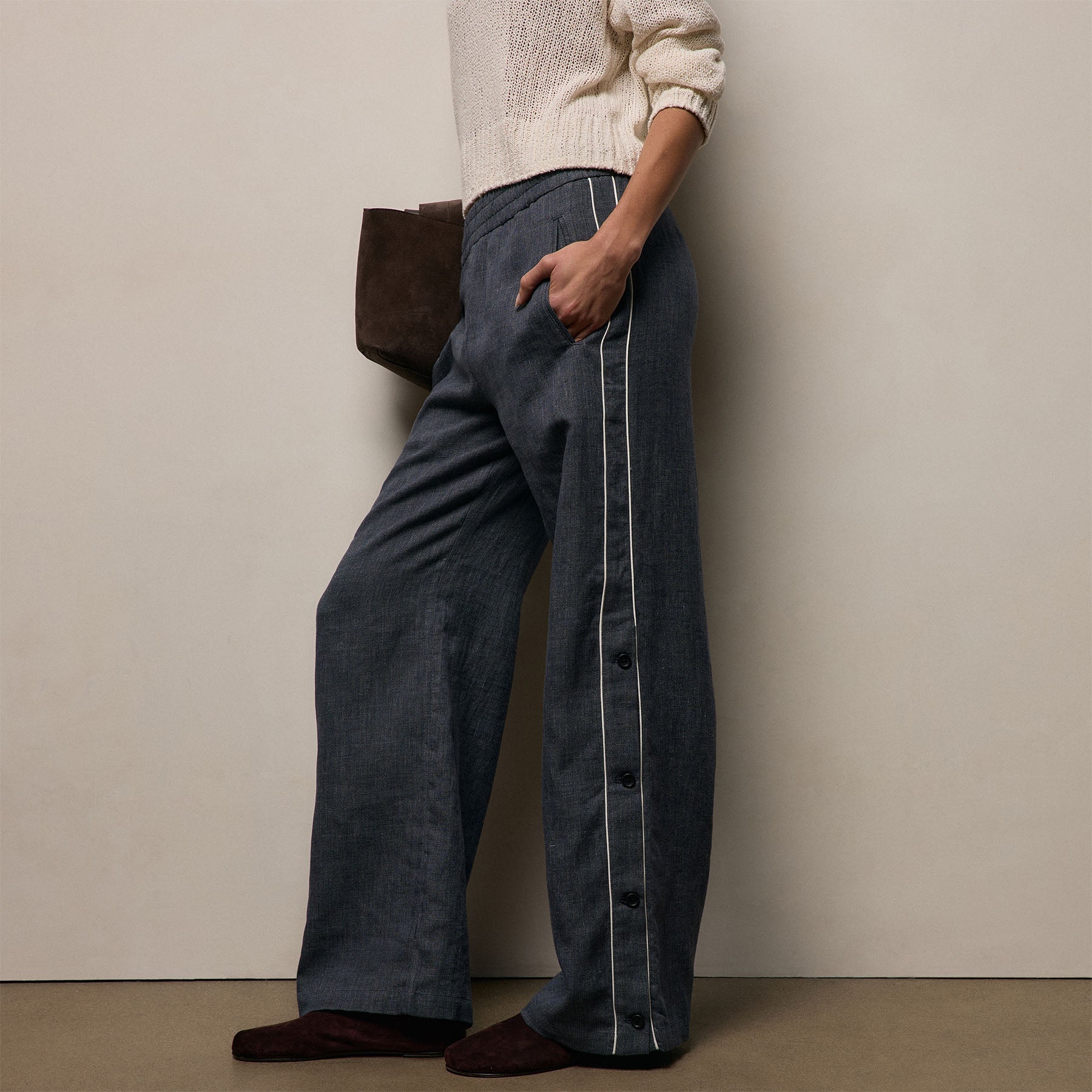 Linen Cotton Track Pant - Heather Navy